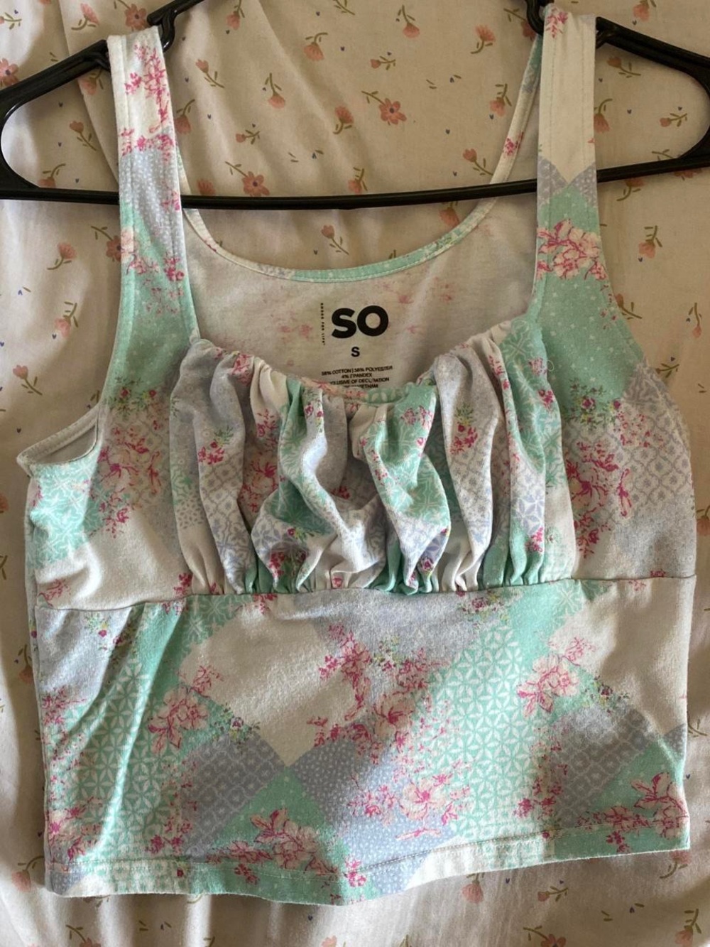 SO Mint Floral Ruffle Crop Sports Bra